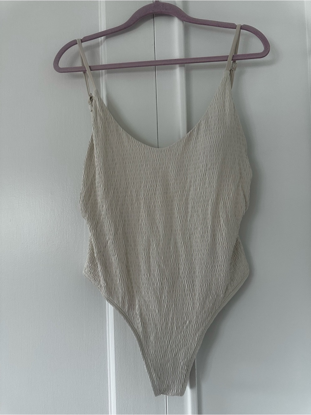 aerie Cream Ribbed One-Piece Swimsuit Bodysuit with Adjustable Straps
